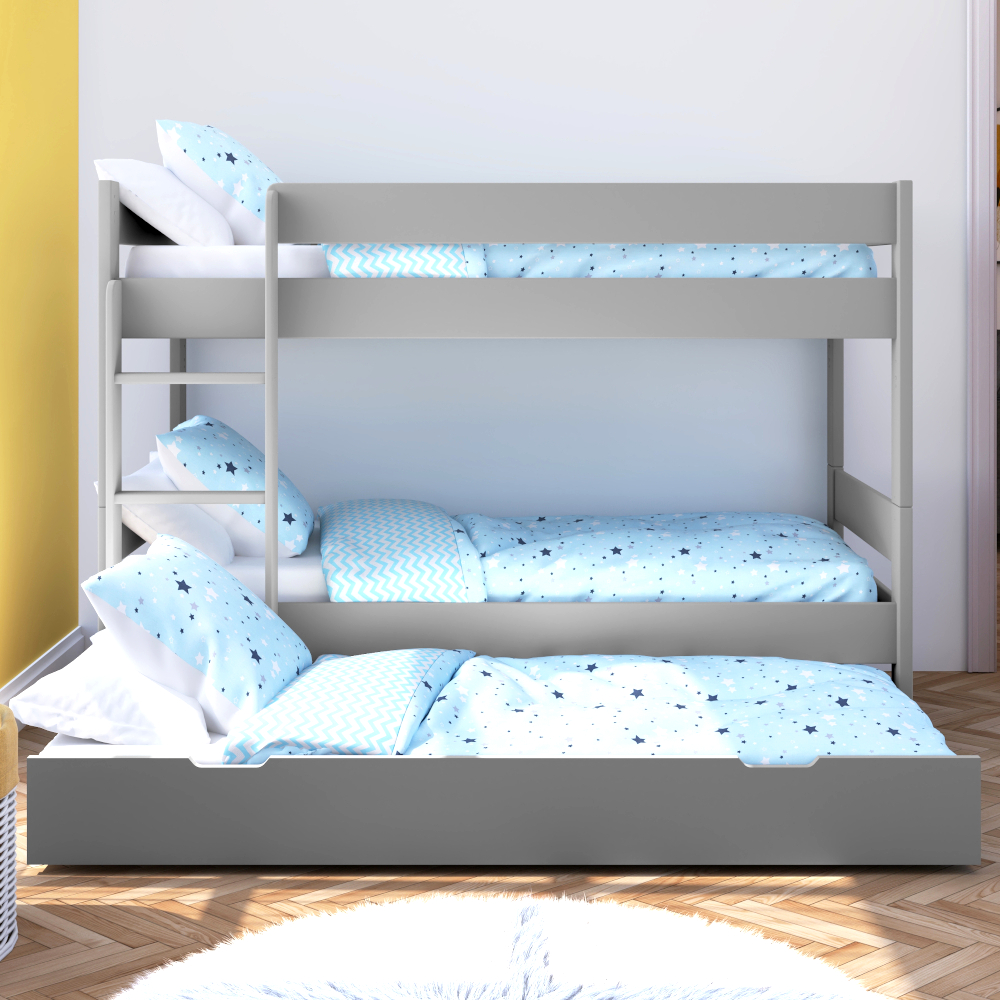 Stompa Compact Detachable Bunk Bed in Grey With Open Trundle & Trundle Mattress