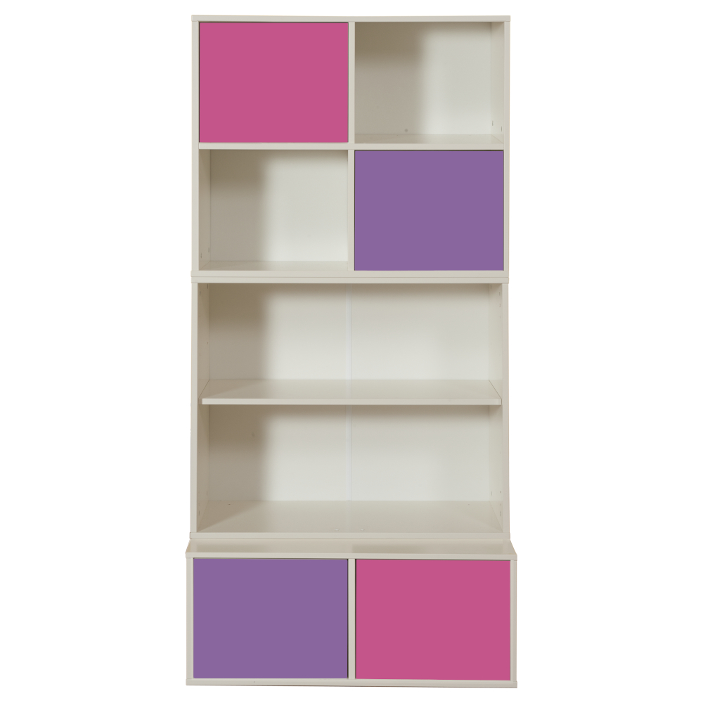 Uno S Storage Bundle A2 - incl.1x Deep Base Unit+1x Bookcase + 1 x Cube Unit + 2 x Pink Doors + 2 x PurpleDoors  