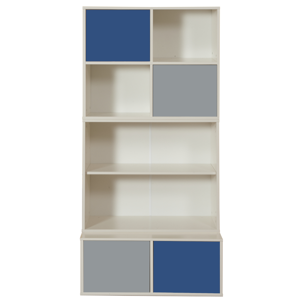 Uno S Storage Bundle A3 - incl 1 x Deep Base Unit + 1 x Bookcase + 1 x Cube Unit + 2 x Blue Doors + 2 x Grey Doors