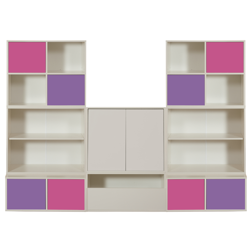 Uno S Storage Bundle C2 - incl. 2 x Deep Base Units + 3 x Bookcases + 1 x Toy Box + 2 x Cube Units + 4 x Pink Doors + 4 x Purple Doors + 2 x Large White Doors