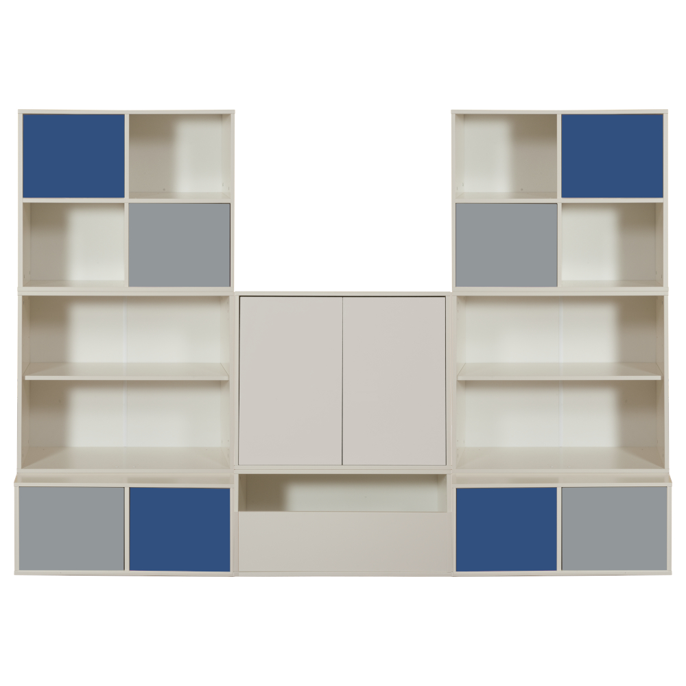 Uno S Storage Bundle C3 - incl. 2 x Deep Base Units + 3 x Bookcases + 1 x Toy Box + 2 x Cube Units + 4 x Blue Doors + 4 x Grey Doors + 2 x Large White Doors