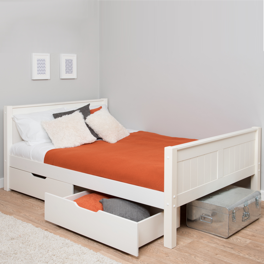 Classic Kids White Small Double Bed, Small Double Wooden Bed Frame And Mattress