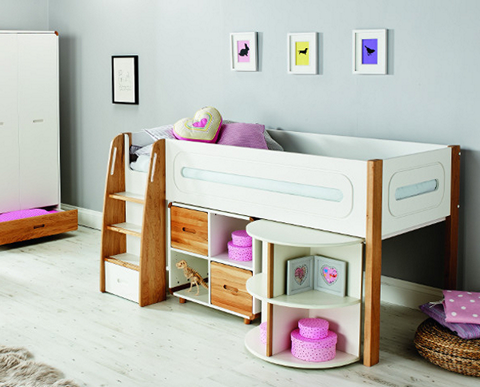 Curve Midsleeper +Pull out Desk + Cube with Oak Doors