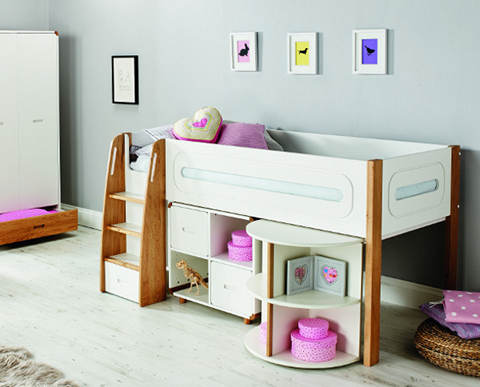 Curve Midsleeper + Pull out Desk + Cube with White Doors