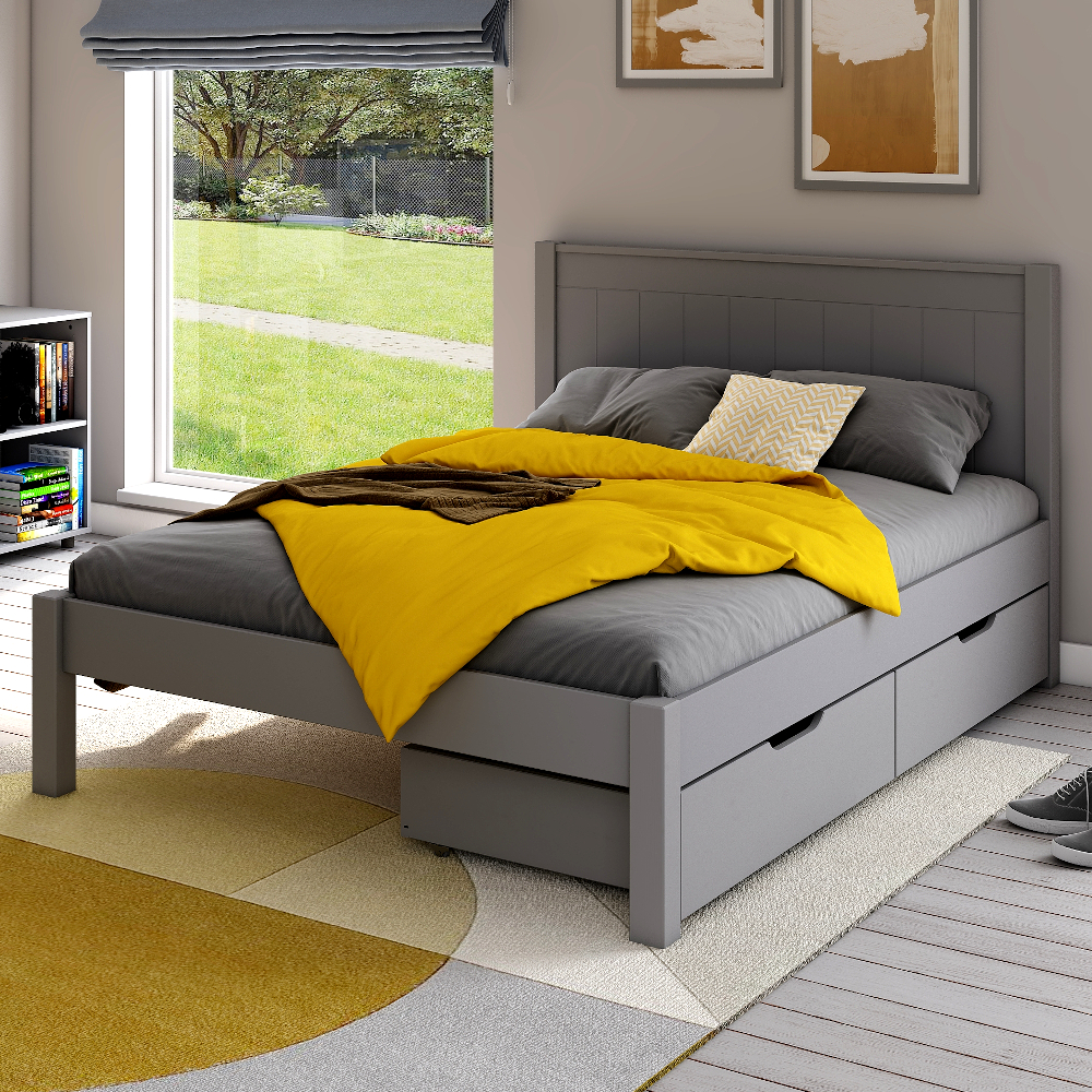 Classic Low End Double Bed in Grey with a Pair of Drawers