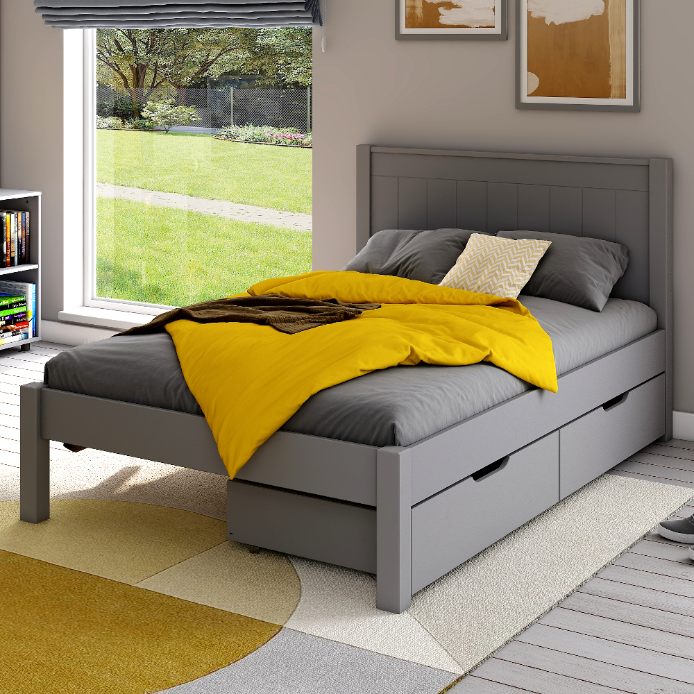 Classic Low End Small Double Bed in Grey with a Pair of Drawers