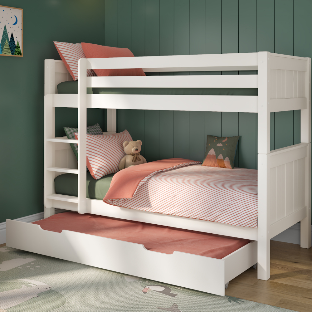 Classic Originals White Bunk with a Trundle Bed and Trundle Mattress