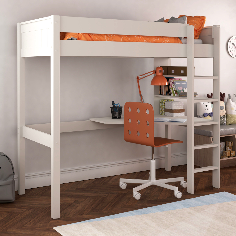 Classic Kids High Sleeper with integrated desk and shelving  UK Standard Single Size
