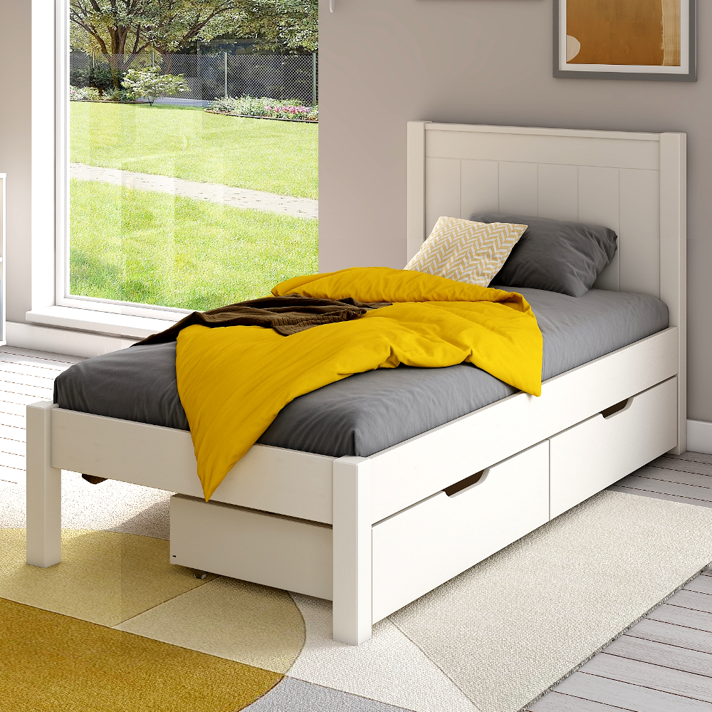 Classic Low End Single Bed in White with a Pair of Drawers
