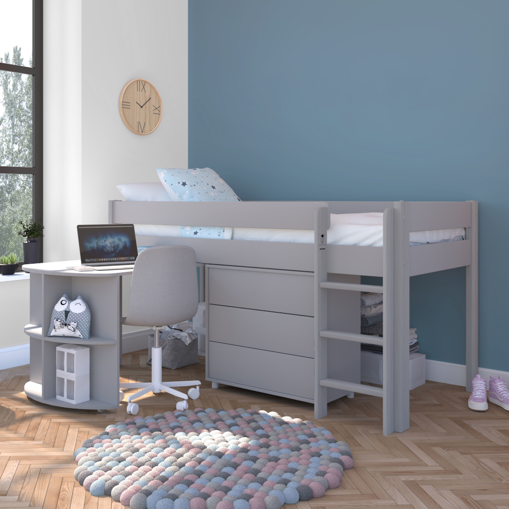 Uno Grey Midsleeper with Pull Out Desk and 3 Drw Chest 