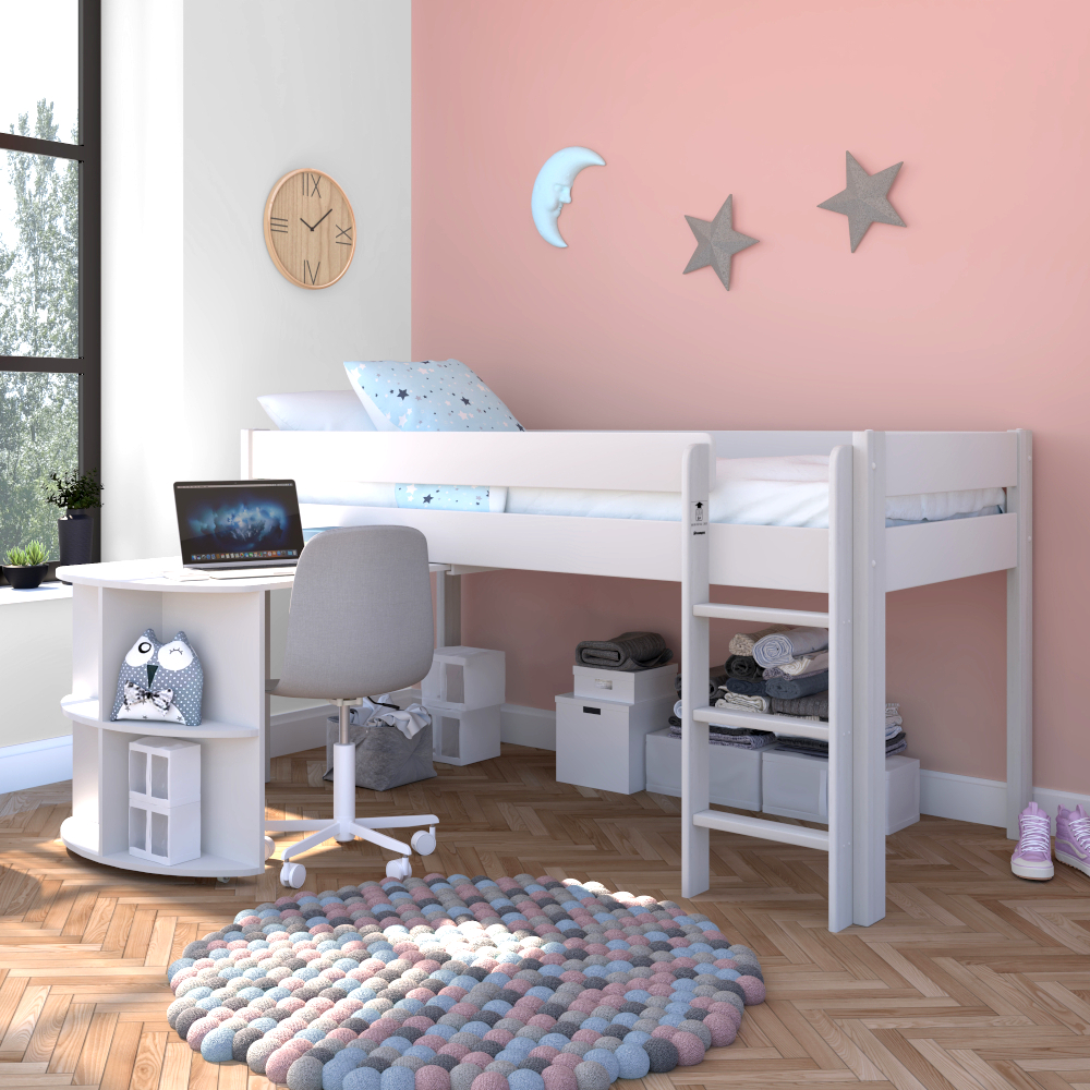 Uno 1 White Mid Sleeper Frame + Pullout Desk