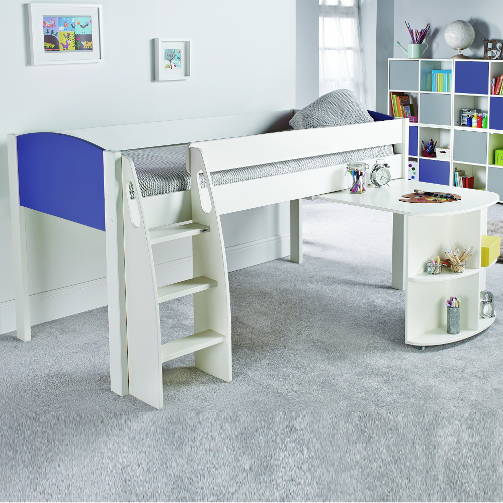 Uno S Midsleeper incl. Pull Out Desk - Blue Headboards