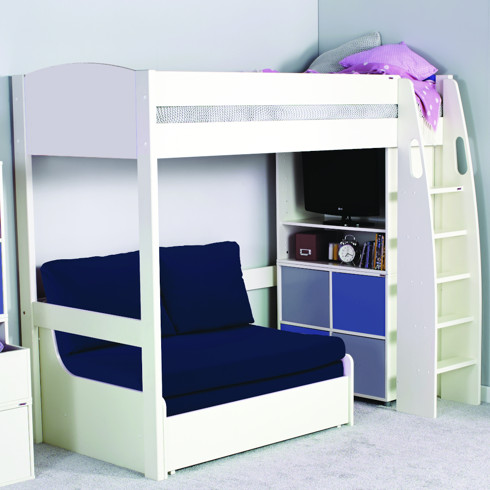 Uno S Highsleeper incl. Sofa Bed in Blue - White Headboards
