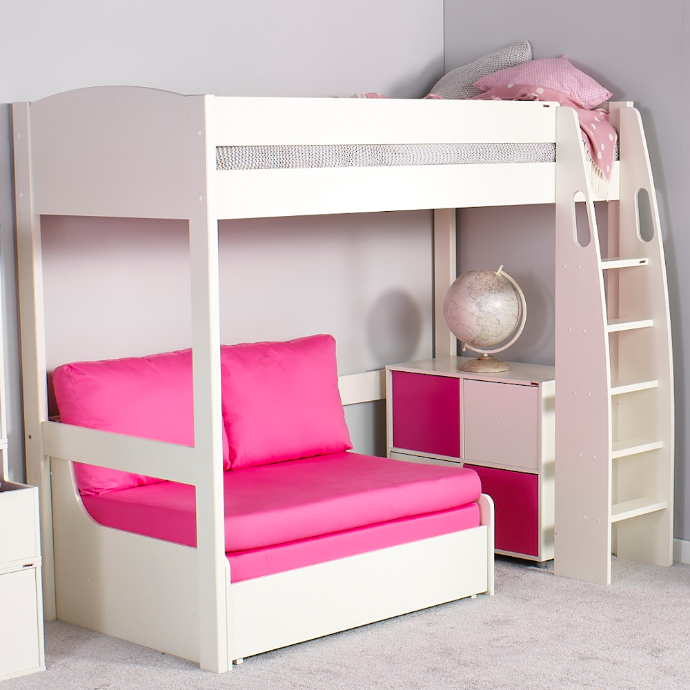 Uno S Highsleeper incl. Sofa Bed in Pink - White Headboards