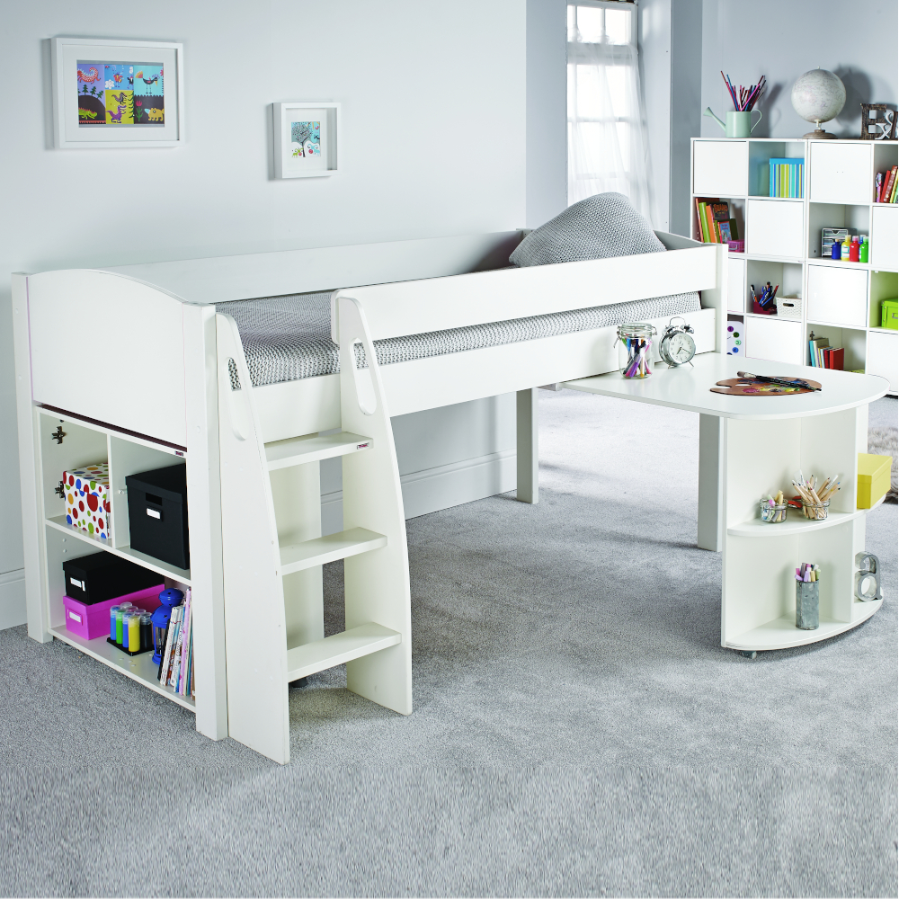Uno S Midsleeper incl. Pull Out Desk & Cube Unit no doors - White Headboards