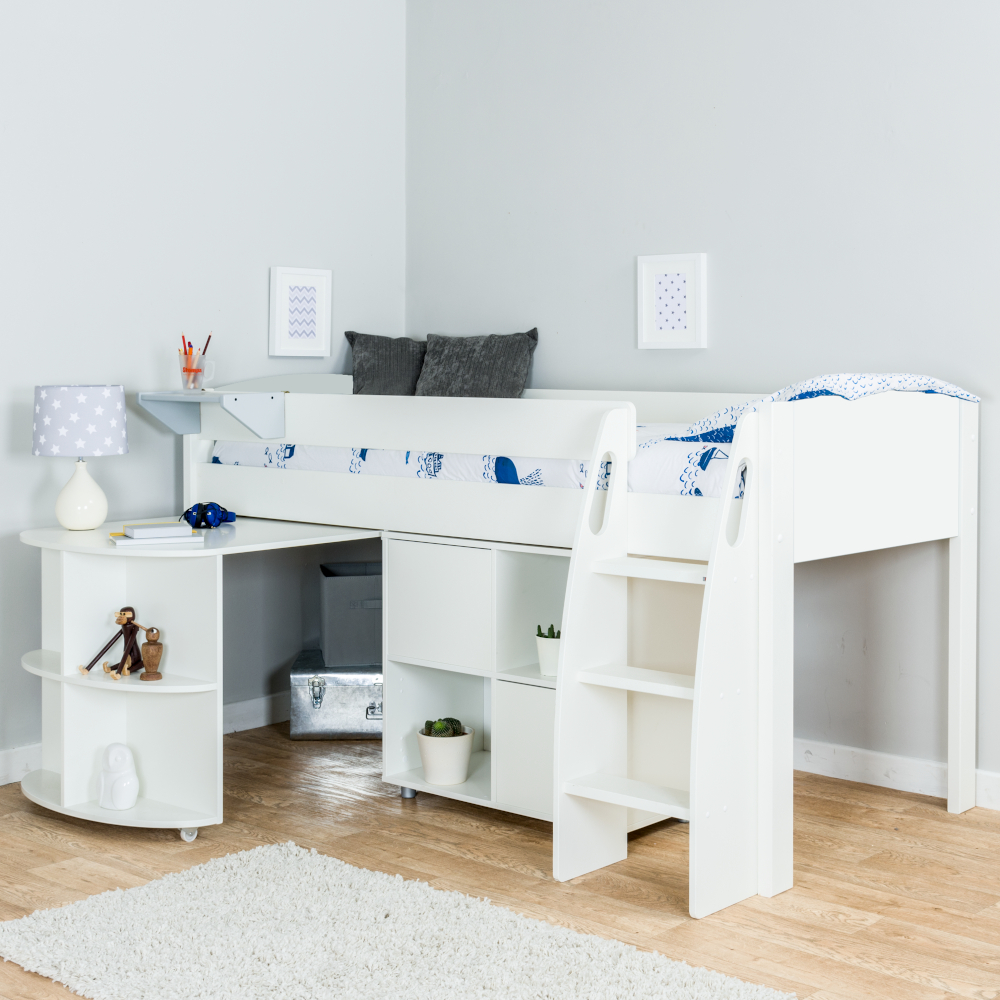Uno S Midsleeper incl. Pull Out Desk & Cube Unit with 2 White Doors - White Headboards