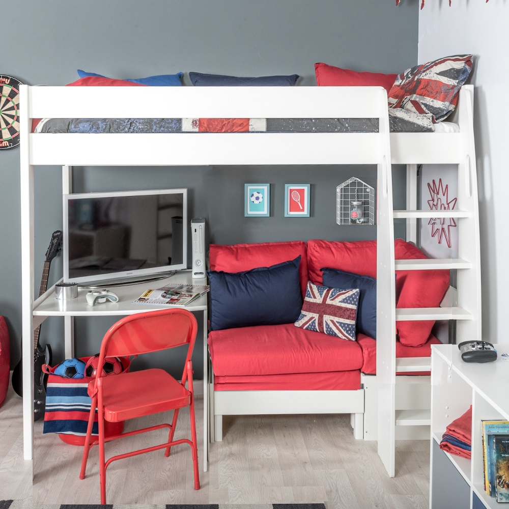 UnoS21 Highsleeper with Sofa Bed in Red with Fixed Desk