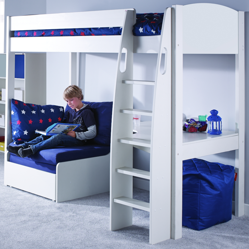 Uno S Highsleeper incl. Desk & Chair Bed in Blue - White Headboards