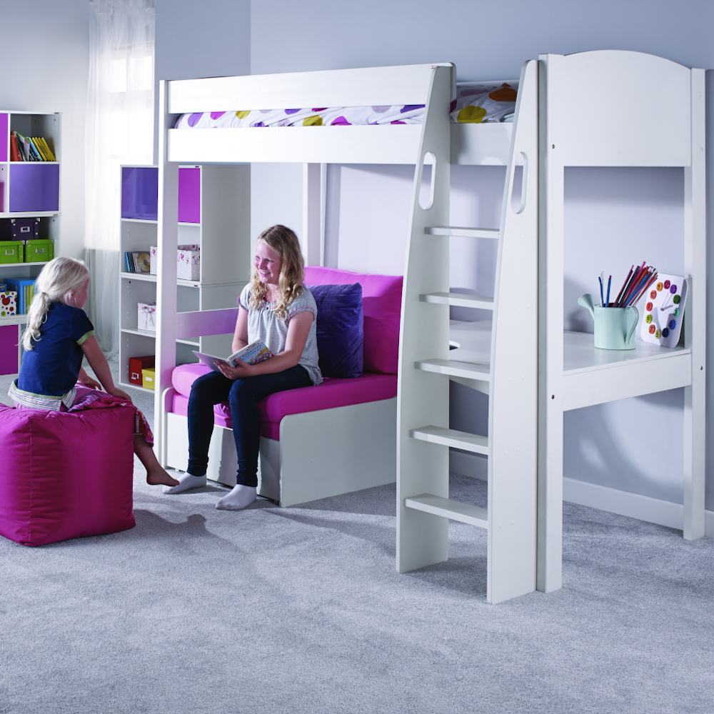 Uno S Highsleeper incl. Desk & Chair Bed in Pink - White Headboards