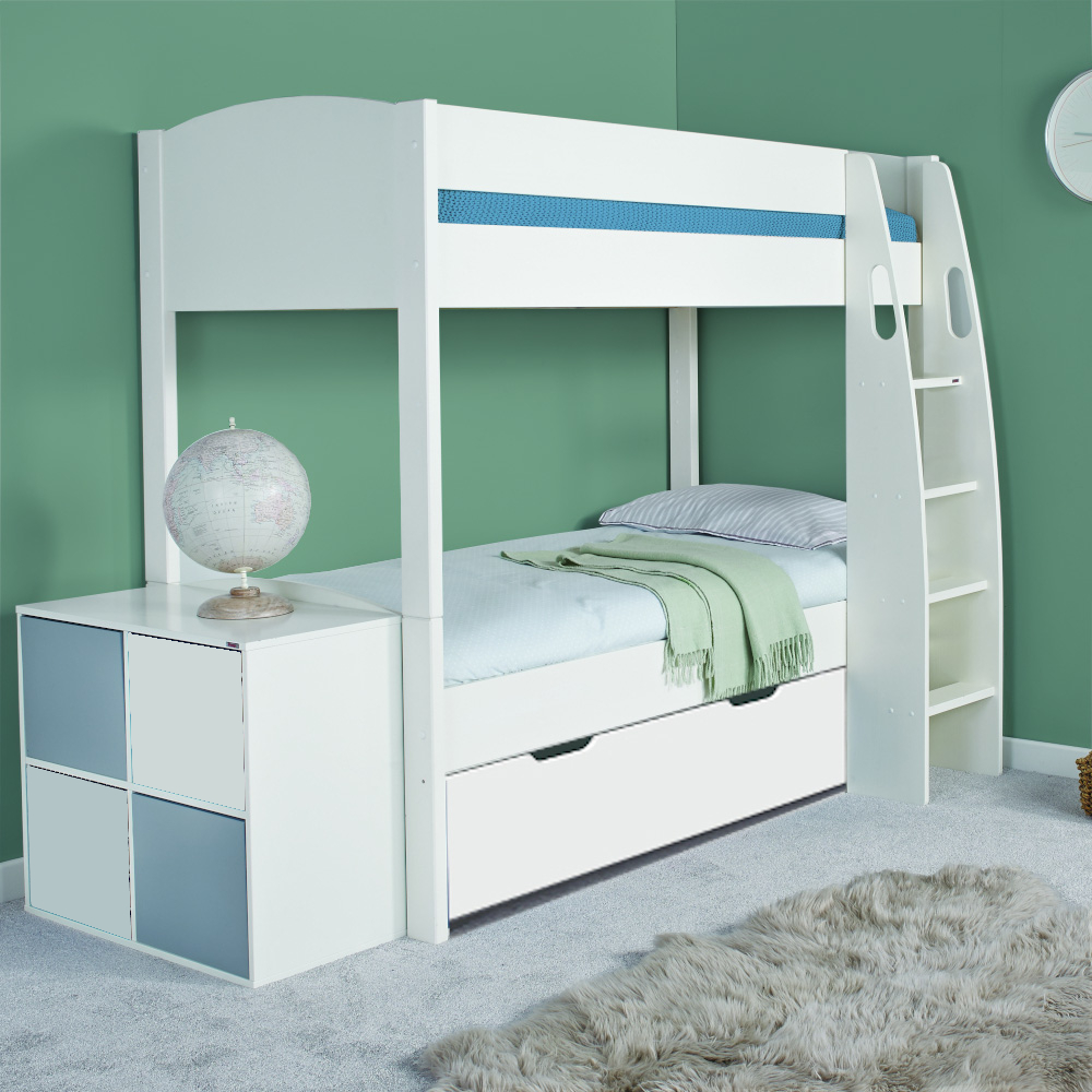 Uno S Detachable Bunk Bed with White Headboards and Drawer