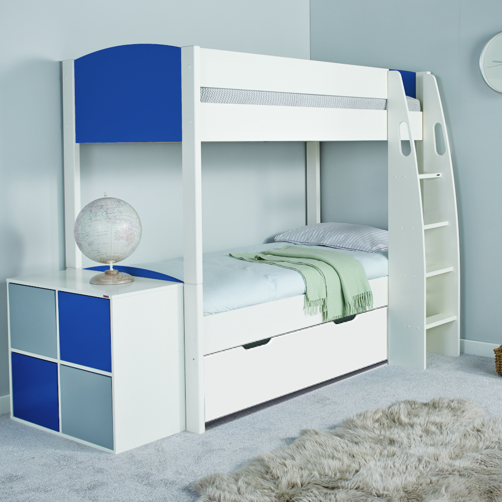 Uno S Detachable Bunk Bed with Blue Headboards and Drawer
