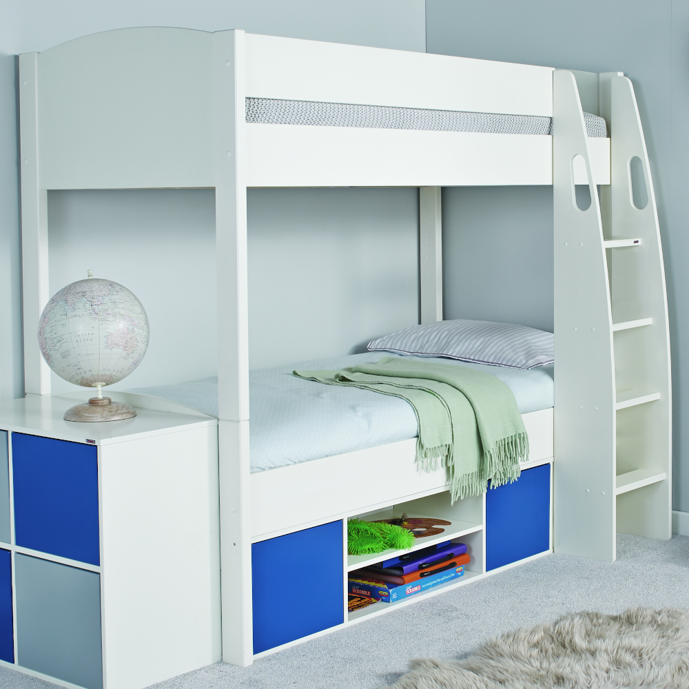 Uno S Detachable Bunk Bed with White Headboards and Storage with White Doors