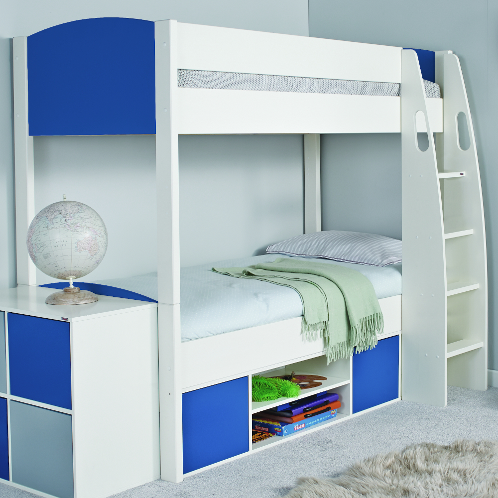 Uno S Detachable Storage Bunk Bed with Blue Headboards and blue doors