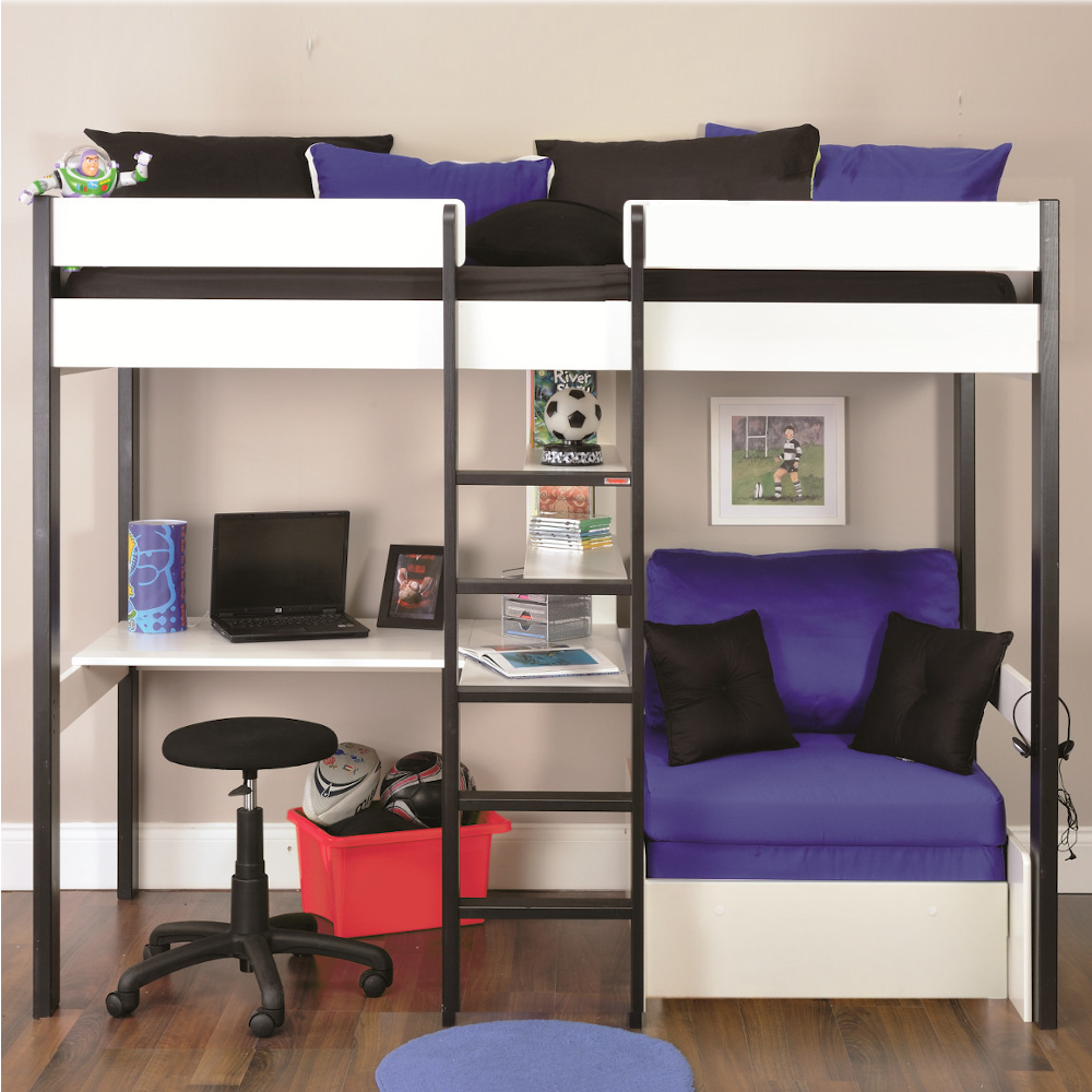 Nero High Sleeper with Pull Out Chair Bed in Blue + Free Stompa S Flex Airflow Mattress
