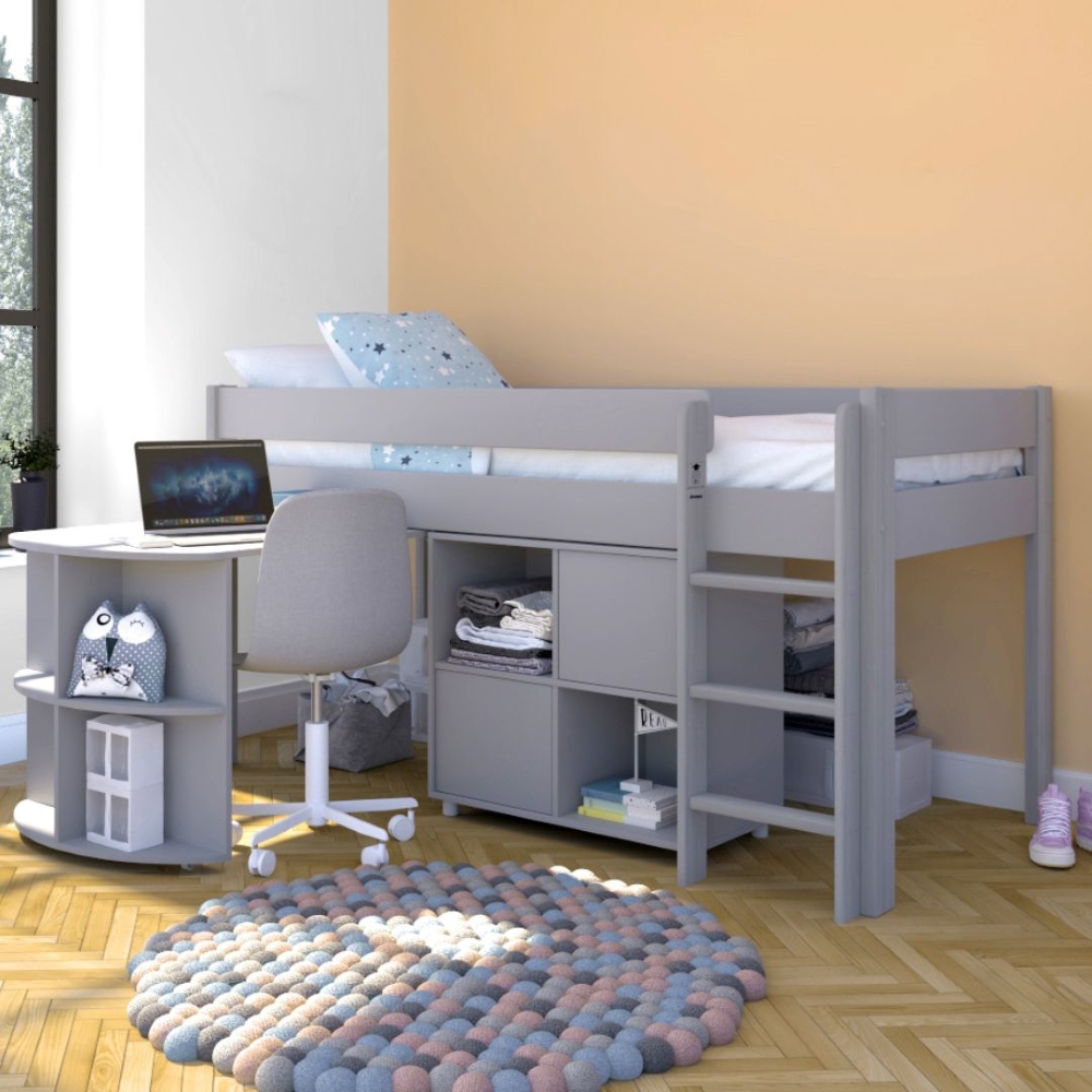 Uno Grey Midsleeper with Pull Out Desk and Cube Unit with Doors