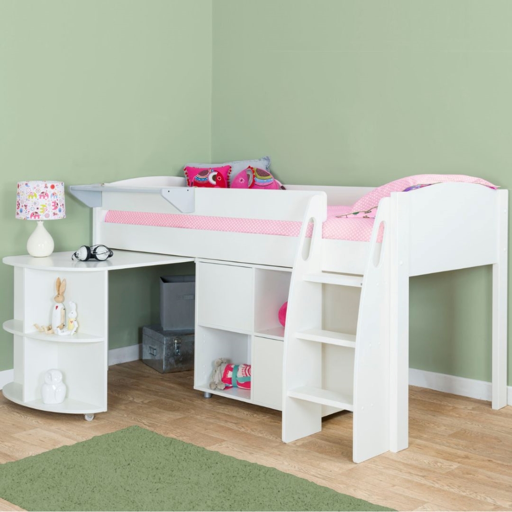 Uno S Midsleeper incl. Pull Out Desk & Cube Unit with 2 White Doors - White Headboards