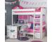 UnoS28 Highsleeper with Sofa Bed in Pink  Fixed Desk  Pull Out Desk  Cube and Hutch + 2 pink and 2 purple doors - view 1