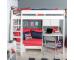 UnoS23 Highsleeper with Sofa Bed in Red  Fixed Desk and Hutch with two white doors - view 2