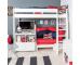 UnoS24 Highsleeper with Sofa Bed in Red  Fixed Desk and Cube with two white doors - view 1