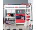 UnoS23 Highsleeper with Sofa Bed in Red  Fixed Desk and Hutch with two white doors - view 1