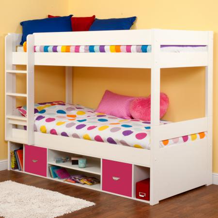 Uno Detachable Storage Bunk With Pink Doors, Pink Bunk Beds With Mattresses Included