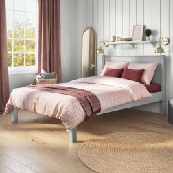 Zoomed Angled View of Classic Grey Low End Double Bed