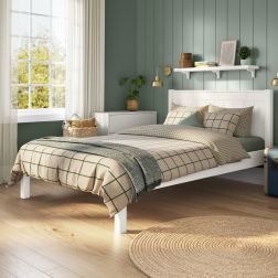 Zoomed Angled View of Classic White Low End Double Bed