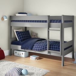 Zoomed Angled View of Compact Grey Detachable Bunk Bed