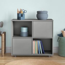 Zoomed Front View of Uno S Grey Cube Unit with a Pair of Doors