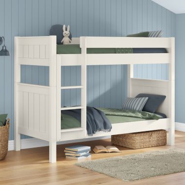 Zoomed Angled View of Classic White Bunk Bed