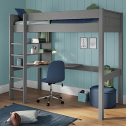 Zoomed Angled View of Classic Grey High Sleeper with Integrated Desk and Shelving