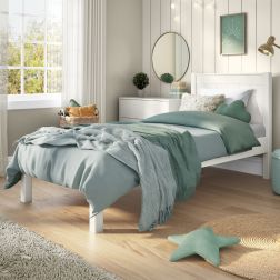 Zoomed Angled View of Classic White Low End Single Bed