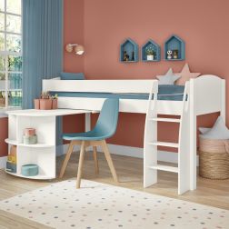 Zoomed Angled View of Uno S White Mid Sleeper with Pull Out Desk