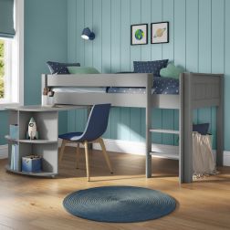 Classic Mid Sleeper in Grey with Pull Out Desk Standard UK Single Size Lifestyle Angled Zoomed