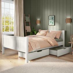 Zoomed Angled View of Classic White Small Double Bed with a Pair Of Drawers