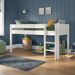 Childrens Classic Mid Sleeper Bed in White Standard UK Single Size Lifestyle Angled Zoomed