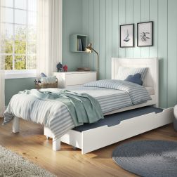 Kids Stompa Classic Low End Single Bed in White with a Trundle Bed and Trundle Mattress zoom image