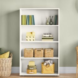 Zoomed Front View of Classic White Tall Bookcase