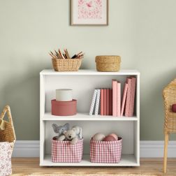 Front View of White Low Bookcase Zoomed