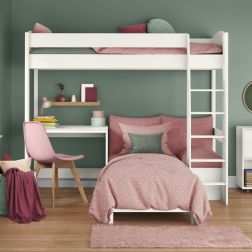 Childrens Uno S 21 High Sleeper Bed with Pink Blossom Sofa bed and a Fixed Desk Lifestyle Second Front